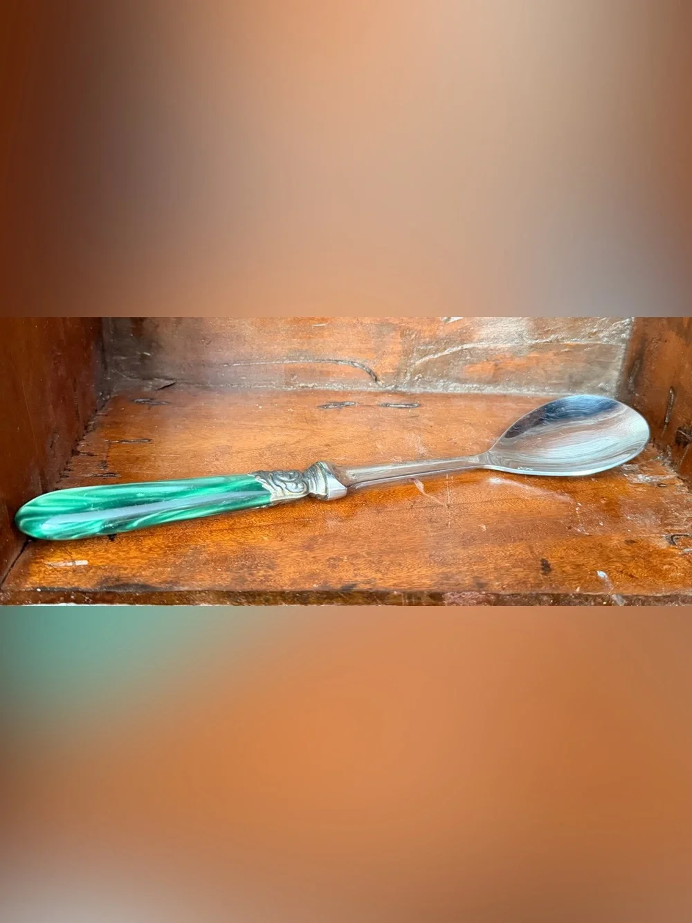 SCOF of France Vintage Cambridge Green Serving Spoon